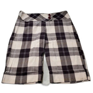 Plaid Checked Bermuda Shorts Brown & Cream 3 Button M.K.M. Designs Sz. 7/8